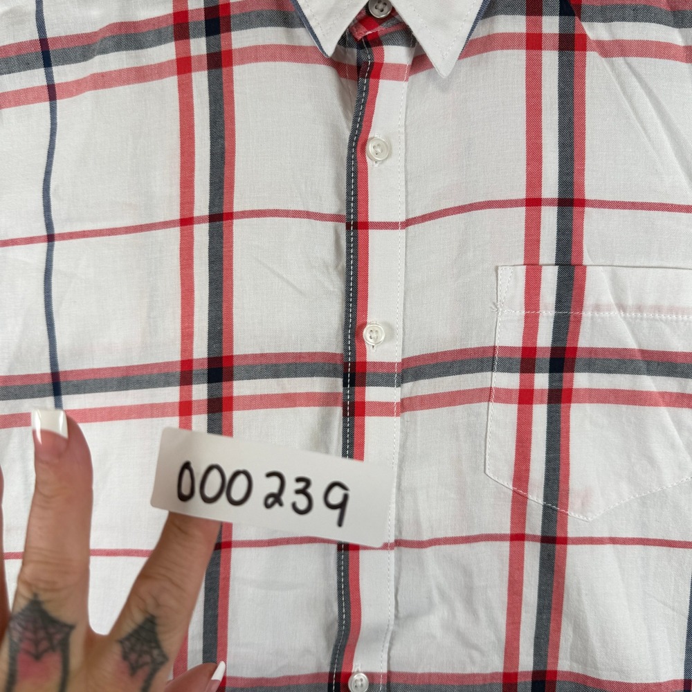 American Rag VTG‎ Plaid Mens Large Red White Blue Short Sleeve Cotton Shirt - Picture 9 of 9